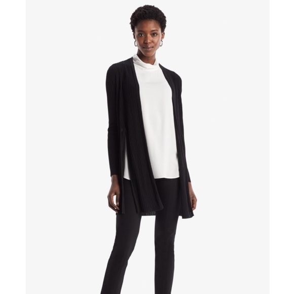 MM Lafleur Graham Kimono Duster Cardigan Black Ribbed-Knit Side Slit Shawl - Picture 2 of 11